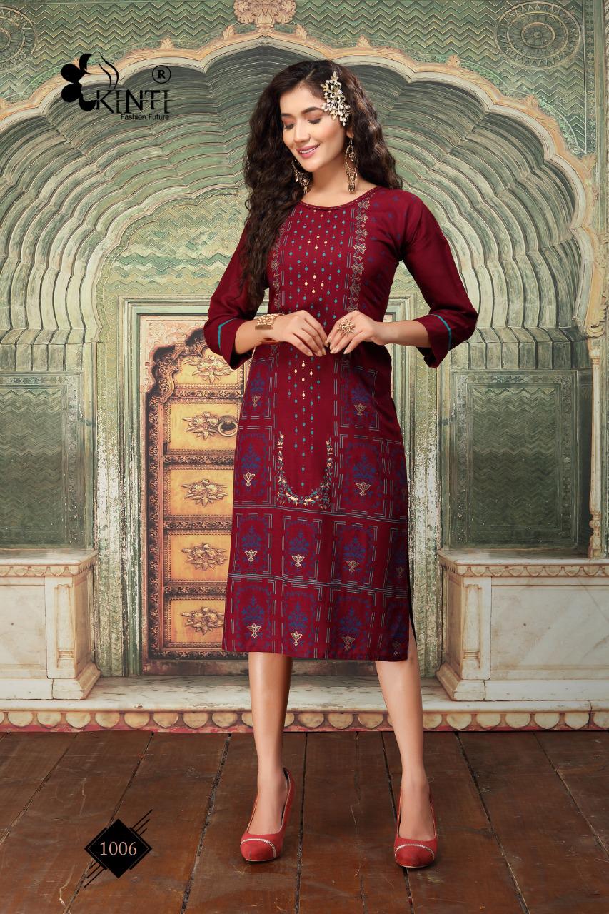 Kinti Afsana Foil Letest Fancy Designer Festive Wear Printed Rayon Kurti Collection